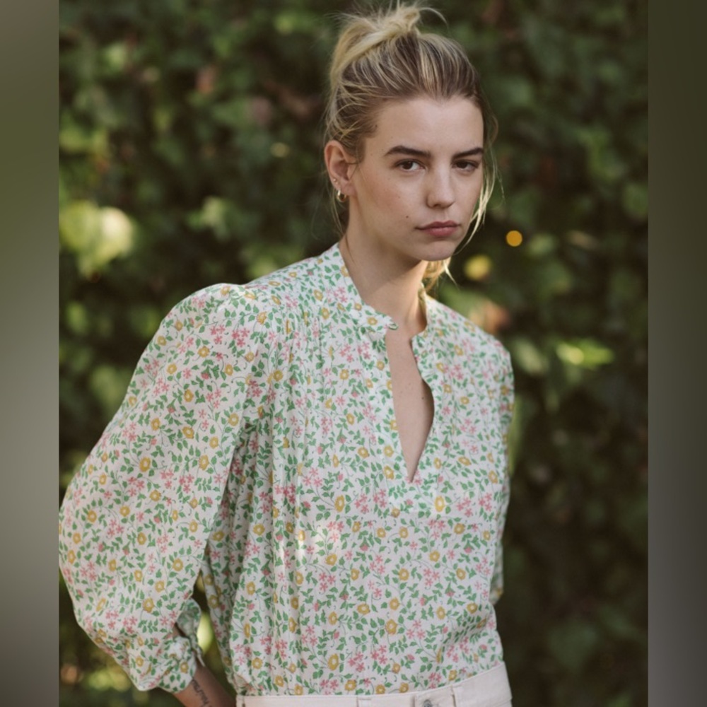 Trovata Birds of Paradis Bailey Blouse Spring Ivy Floral Cotton Top XS